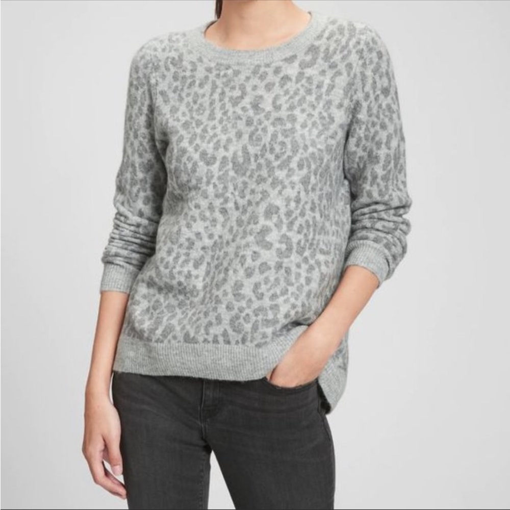 Gap Women's Forever Cozy Tunic Sweater Grey Animal Leopard Print Size S